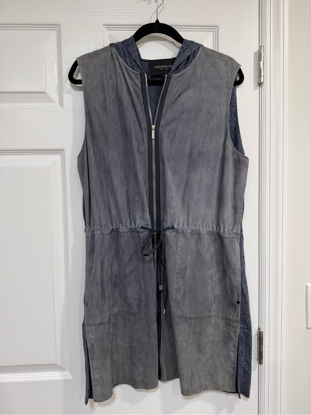 Lafayette 148 New York Gray Suede Hooded Drawstring Vest